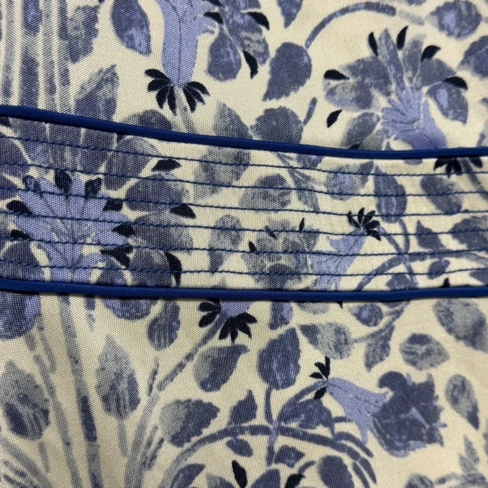 Tory Burch Blue White Floral Silk Sleeveless V-Neck Empire Waist Dress Size M